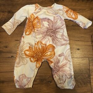 Burt’s bees orange and purple floral romper size 3-6 months